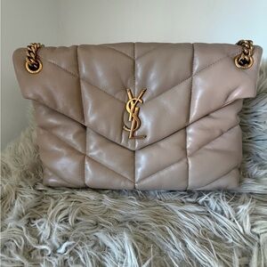 Yves Saint Laurent Taupe Quilted Shoulder Bag